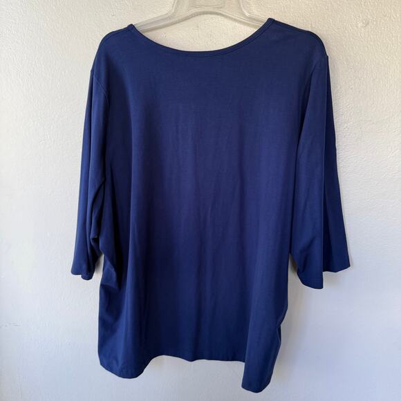 Quacker Factory Blue Bling 3X square neck pullover 3/4 sleeves top - Picture 7 of 9